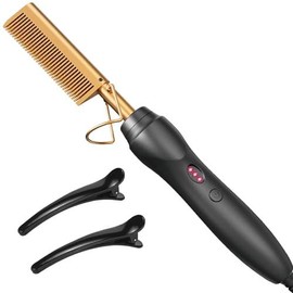 Led Display Hot Comb Hair Straightener Small Electric Pressing Combs Straightening Curling Iron For Travel Dating Party And Gifts Men Beard Women Wigs:_3 Gold
