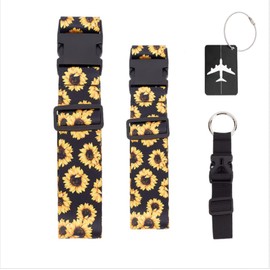 DELORIGIN Luggage Strap and Pendant Set Suitcase Strap Suitcase Strap with Sunflower Cross and Clasp Adjustable Aluminium Alloy Aeroplane Coil Labels Travel Accessories for Luggage Suitcase Luggage