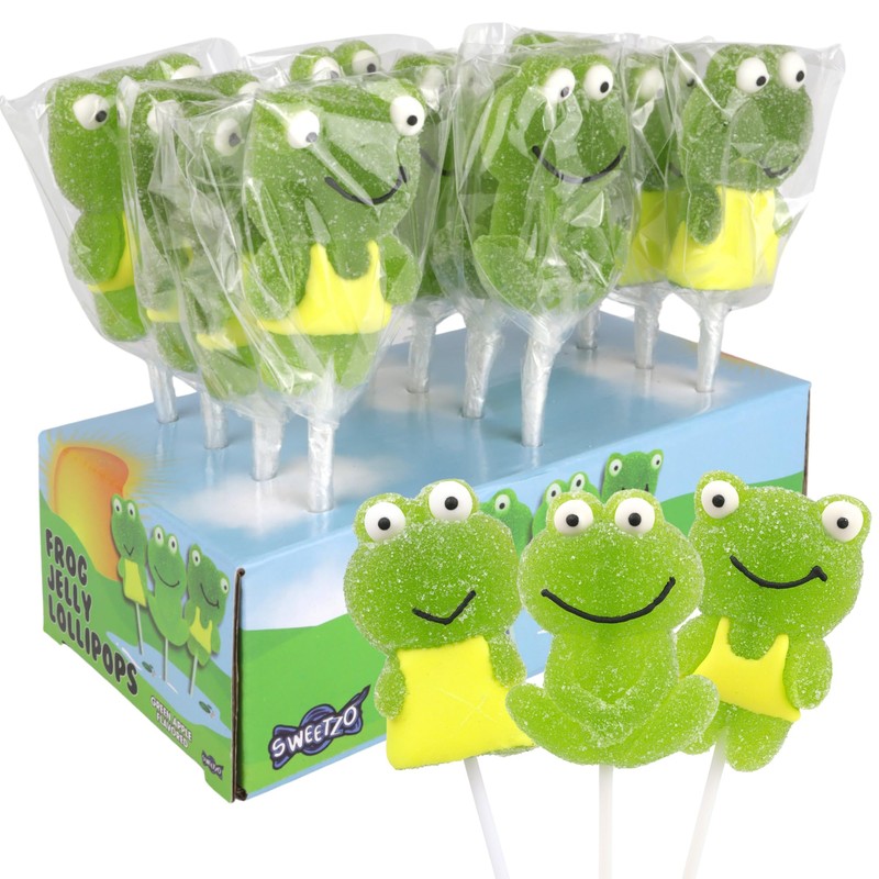 Sweetzo Green Apple Frog Jelly Lollipops, Individually Wrapped Gummy Pops,