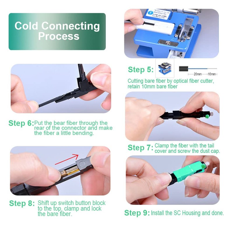 100 Pcs SC Fiber Optical Fast Cold Connector, Single Mode
