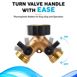 Bright Garden Heavy Duty 2 Way Garden Hose Y Splitter, Brass Connector and Rubber Washers, Dual Valve Water Splitter Adapter for Spigot Faucet, Durable, Leak-Proof, Easy Installation for Outdoor Use