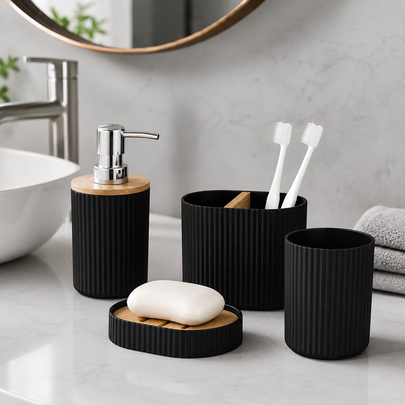 Bathroom Accessories Set for Home - 4pcs Plastic Toothbrush Holder,
