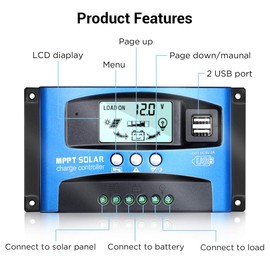 iSunergy MPPT Solar Charge Controller 50A 12V/24V Auto Solar Panel Intelligent Regulator with Dual USB Port LCD Display for Lead acid Batteries