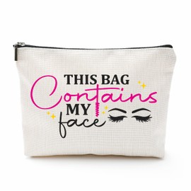 JCVUK This Bag Contains My Face Cosmetic Bag, Eyelash Make Up Linen Bag, Funny Quotes Toiletry Bag, Zipper Pouch For Travel & Daily Uses, Gift For Girls, Bags & Accessories - A07
