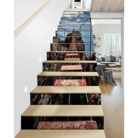 FLFK Stair Stickers Decals - Peel and Stick Iron Cable Bridge Risers Decals, Self-Adhesive for Home Decor, 39.3" W x 7" H x 13Pcs