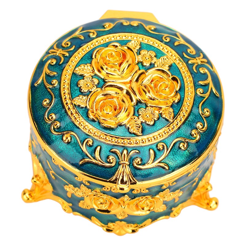 Retro Round Trinket Storage Organizer with Rose Pattern Round Metal