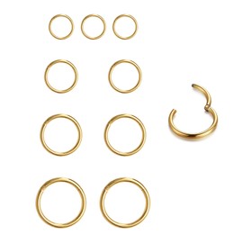 GWAWG 9stk Edelstahl Piercing Nasen,Mädchen Nase Ringe,Chirurgenstahl Septum Ring Nasenring,Gold Schwarz Clicker Knorpelohrring,Ringe Ohrringe Lippenring,nasenpiercing ring