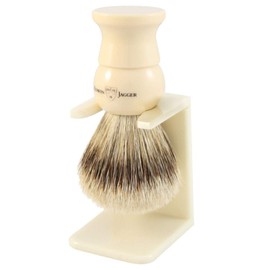 Edwin Jagger Super Badger Brush Imitation Ivory Medium + Drip Stand