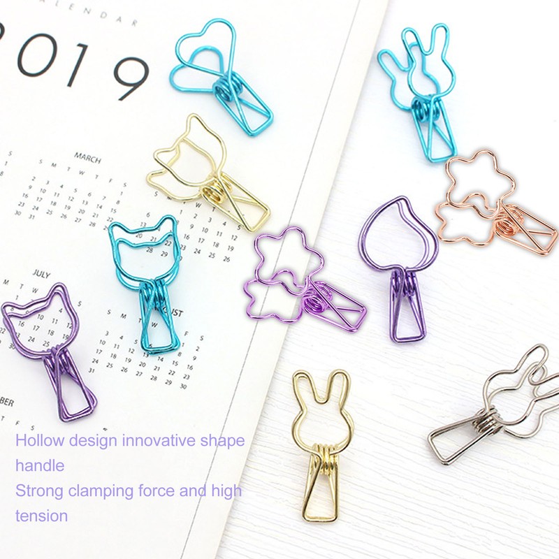 100pcs Binder Clips Cute Flower Shape Metal Hollowed Long Tail