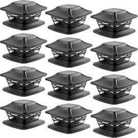Davinci Lighting Flexfit Solar Outdoor Post Cap Lights - Includes Bases for 4x4 5x5 6x6 Wooden Posts - Bright LED Light - Slate Black (12 Pack)