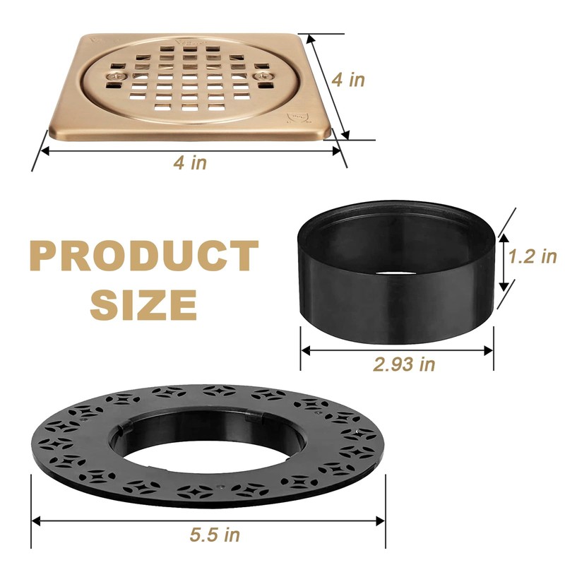 Yaseingoo New 4 Inch Shower Floor Drain Grate Kit Champagne