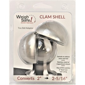 Weigh Safe Clamshell - Stainless Steel Tow Ball Adapter - Converts 2" Tow Ball to 2-5/16" - Universal Fit - Premium Hitch Accessory