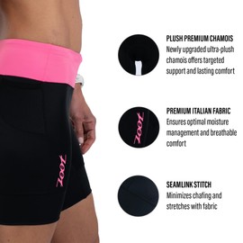 Zoot Women’s Core 8-Inch Tri Shorts, Quick Dry Performance Triathlon Short with Cycling Chamois Pad, Pockets & UPF 50+ Fabric - Bright Pink - 2X-Large