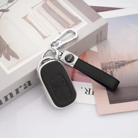 [PIMOHI] N-BOX Custom JF5 JF6 Key Case, Compatible with Honda New Step Wagon, Key Cover, NBOX Civic ZR-V Vezel, Key Chain, Leather-like TPU, Sliding Doors on Both Sides, black silver
