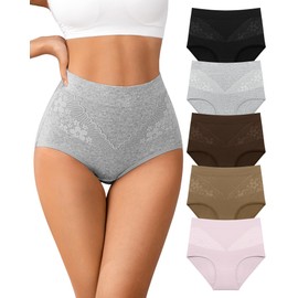IROCUE High Waisted Underwear for Women Cotton Full Coverage Briefs Soft Strech Ladies Breathable Panties Pack L