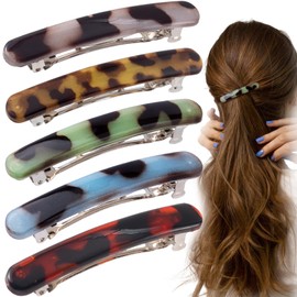 STSTR 10PCS French Barrette Hair Clips for Women, 2.48 Inch Small Tortoise Shell Hair Clip, Curved Glossy Thin Hair Flat Hair Accessories for Women - 5 Colors, Oval Style