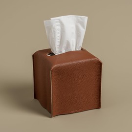 Tissue Box Cover Square Tissue Holder Modern Decorative Tissue Case Facial Paper Organizer Dispenser for Bathroom, Vanity Countertop, Tabletop，Brown