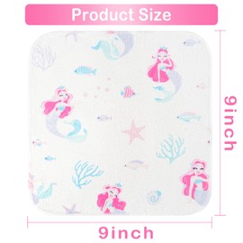 Viviland Baby Washcloths, Super Soft Baby Towels Care for Baby's Sensitive Skin, 24 Pack Kids Body Wash Face Cloth for Baby Gril, Bath Towel for Newborn and Infants, Mermaid Pattern 9 x 9 inch