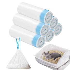 Inlisy Cat Litter Box Liners,120 Counts Drawstring Litter Box Liners Jumbo Cat Litter Box Liners, 5.5 Gallons Cat Litter Receptacles Waste Bags for Self Cleaning Litter Box - 26.5"x15.7"