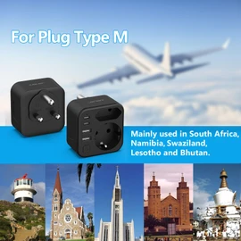 JSVER Travel Adaptor for South Africa, Socket Adapter Type M 2 Socket South Africa Germany Travel Plug Adapter with 2 USB C & 2 USB A (3.4 A 17 W) for South Africa Namibia, Lesotho, Mozambique (Black)