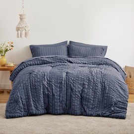 Love's cabin Seersucker Navy Blue Twin XL Comforter Set, 5 Pieces Twin XL Bed in a Bag, All Season Twin XL Bedding Sets with Comforter, Flat Sheet, Fitted Sheet, Pillowcase and Pillow Sham