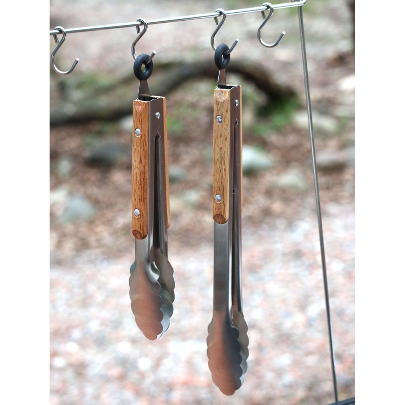 SD-TG09 Outdoor BBQ Tongs, Wood Grip, Stainless Steel, Includes Stopper,