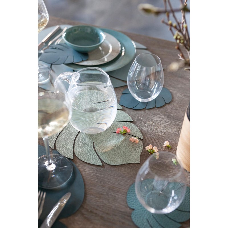 Lind DNA Monstera 989956 Placemat Recycled Leather Hippo Olive Green