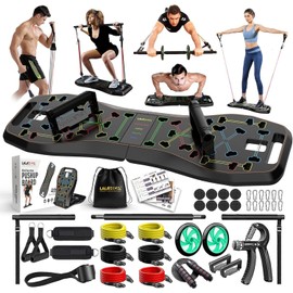 LALAHIGH Portable Home Gym System: Large Compact Push Up Board, Pilates Bar & 20 Fitness Accessories with Resistance Bands Ab Roller Wheel - Full Body Workout for Men and Women, Gift for Boyfriend