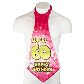 Happium Super Happy Birthday 60th Birthday Tie Number 60 Birthday Party Supplies Party by Age 60 Ideas and Decorations Funny Birthday Sash, pink