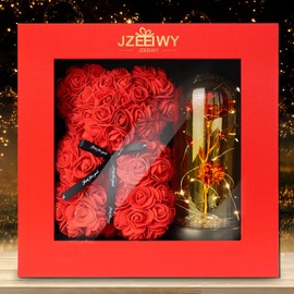 JZEEIWY Flower Rose Bear for Mom,Perfect Birthday Romantic Gift for Wife Daughter Girlfriend Friend Her,Light up Rose in Glass Dome for Birthday Anniversary Mothers Day Valentines Day