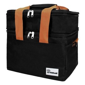 Insulated Lunch Bag & Lunch Box for Men and Women - Expandable Double Deck, Leakproof Soft Cooler Bag with Side Tissue Pocket - Large Adult Lunch Tote for Work, Picnic, Beach (Black)