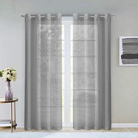 Dainty Home Malibu Textured Semi-Sheer Linen Look Grommet Top Curtain Panel Pair, 54" x 84" each (108" x 84" total), Silver Grey