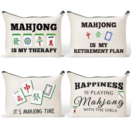 FZkuozougedd Lustige Mahjong-Make-up-Tasche – 4 Stück Glücksmahjong-Fliesen, Geschenke, Reise-Kulturbeutel, Reißverschluss, Kosmetiktasche, Stift-Geldbörse, Tasche für Frauen, Brettspiel-Liebhaber