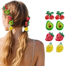 ASDIIT 8 Pcs Fruit Hair Claw Clips for Women Girls, Mini Strawberry Avocado Cherry Lemon Hair Clips Cute Fun Summer Beachy Accessories White Elephant Gifts