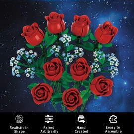 flowriple Rose Flower Bouquet Set, Artificial Plants for Adults, Botanical Collection for Room Decoration, Artificial Flower Building Blocks Creative Gifts for Mother Women Girlfriend, No Vase