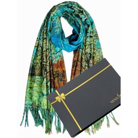 Van Gogh Scarves Art Scarf for Women Best Gift Reversible Soft Cashmere Feel Shawl Wrap Doubleside Pashmina in Gift Box-17 Peach Tree