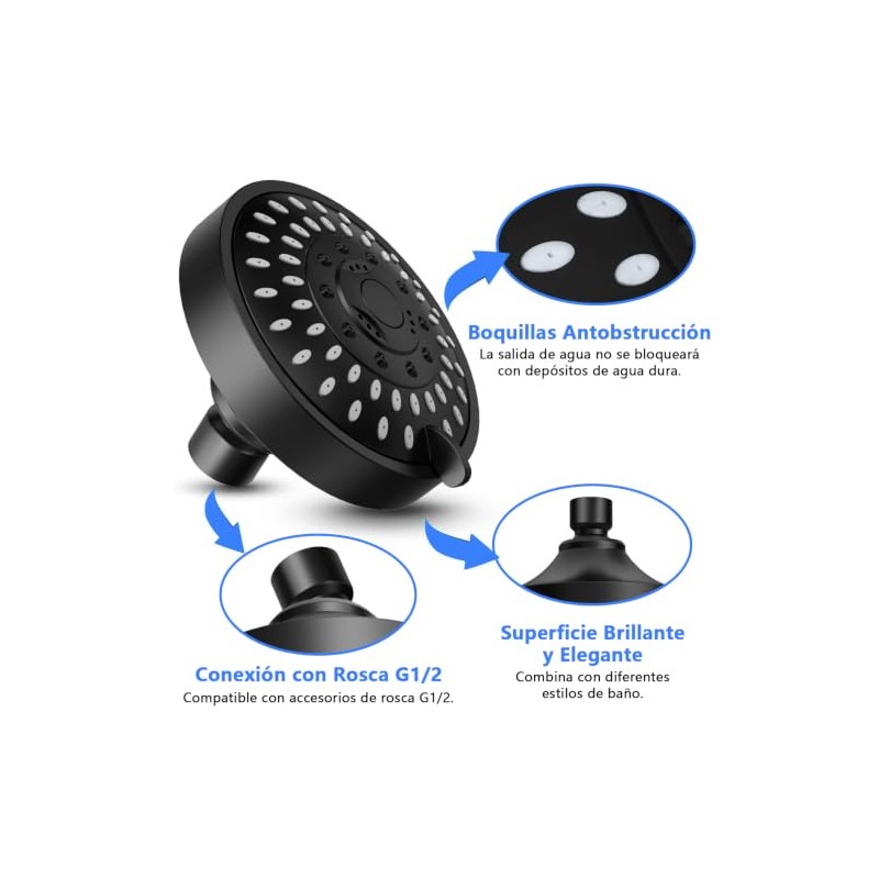 Set de Regadera Combinada 2 en 1Ducha Alta Presión Negra