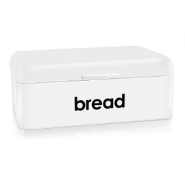 E-far Vintage Bread Box for Kitchen Countertop, White Metal Bread Storage Container Retro Bread Bin for Pastries/Loaves/Dry Food, Large Capacity & Modern Design (16.7” x 9” x 6.4”)
