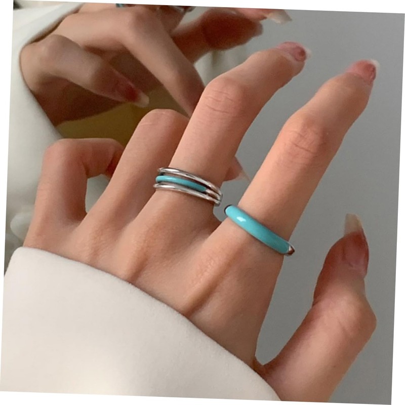 SAFIGLE 2pcs Rings Aesthetic Adjustable Rings Women Fashion Jewelry Birthday