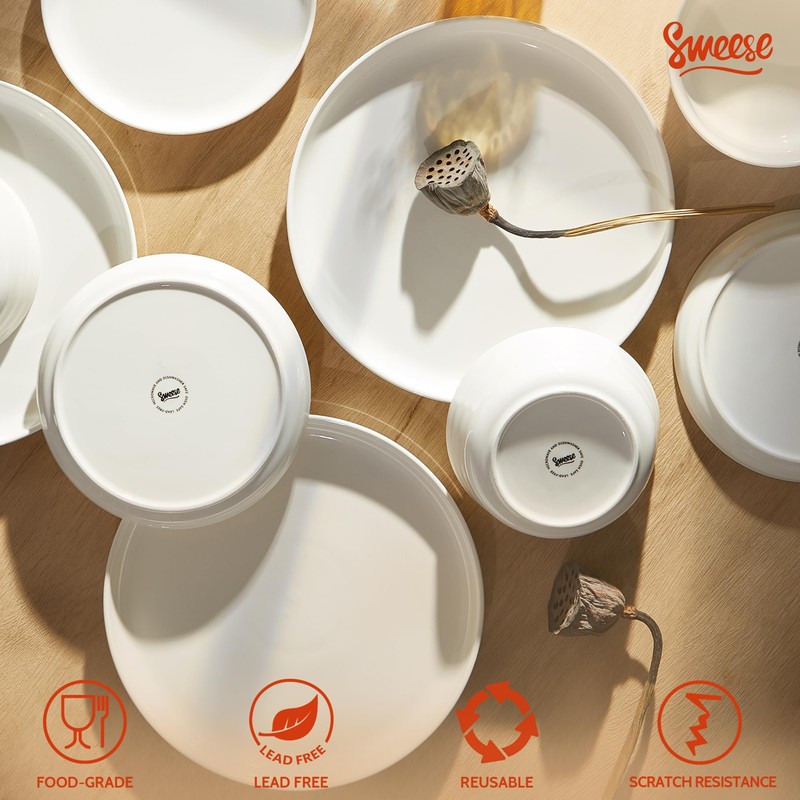 Sweese Plates and Bowls Sets,18 Pieces Modern Porcelain Dinnerware Set