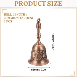 sourcing map 2Pcs Loud Hand Bell, 2.09 Inch Wedding Dinner Service Call Bells, Vintage Alloy Carving Jingle Bell for Restaurant, Seniors Bedside, Meditation, Coppery Red