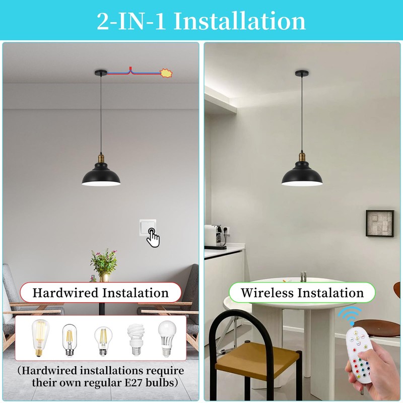 Battery Operated Pendant Lights,Rechargeable Pendant Light with Remote,Black Gold Pendant