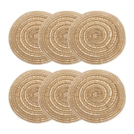 HARFINGTON 6pcs Round Braided Placemats 4" Non-Slip Round Table Mats for Dining Tables Washable Heat Insulation Woven Placemats Indoor Outdoor for Family Holiday Dinner, Tawny