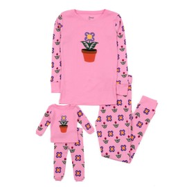 Leveret Matching Doll & Girls Pajamas 100% Cotton Flower Pot (Size 3 Years)