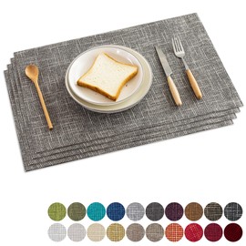 Kevin Textile Table Mats Set of 4 Table Place Mats Heat Resistant Washable Placemats for Parties Buffet Dinner, 13 x 19 inches, Light Grey