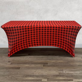 YOUR CHAIR COVERS Rectangular Spandex Table Covers 6ft Fitted Tablecloth Wedding Event Patio Decorations Elastic Fabric Stretch Tables Cover for 6 ft Folding Table (Red Buffalo Plaid)