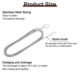 uxcell 2 Pcs AC Drain Line Cleaner Tool Brush, 78.7 Inch Long Drain Brush Flexible Feeding Tube Brush, Refrigerator Car Cleaning Brush for Straw, Hose Pipe(Stainless Steel White)
