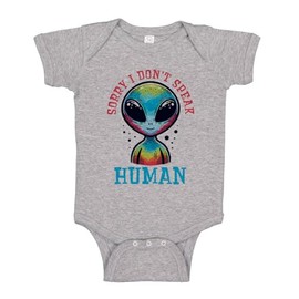 TATY Kids Sorry I Don't Speak Human Alien Baby Infant One Piece Bodysuit 12 Months Heather Grey