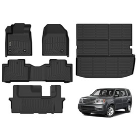 Wailtnb- Floor Mats & Cargo Mats Set Fit Honda Pilot 2015-2009 All Weather Floor Liners for 2015 2014 2013 2012 2021 2010 2009 Honda Pilot Trunk Liner for Honda Pilot Full Sets Accessories for Pilot