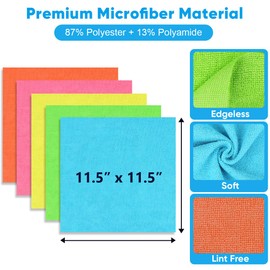 UNIMADE Microfiber Cleaning Cloth, 50PK Reusable Shop Rags Bulk Microfiber Cleaning Cloth Lint Free Cleaning Towels for Car Kitchen Automotive Bar Mechanic Restaurant Garage, 11.5"x11.5", Multicolor